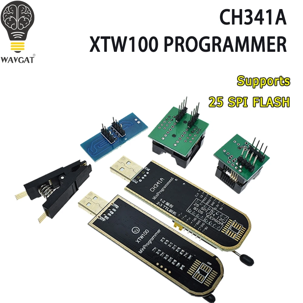CH341A XTW100 USB Programmer Kit Supports 25 SPI FLASH BIOS/EEPROM Chip Read/Write With SOIC8 Clip Adapter USB to TTL Function