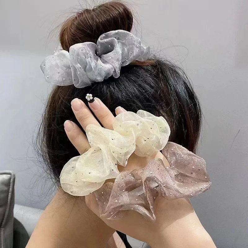 Mesh polka dot hair rope summer bright diamond print large intestine ring fashion high ponytail women's accessories