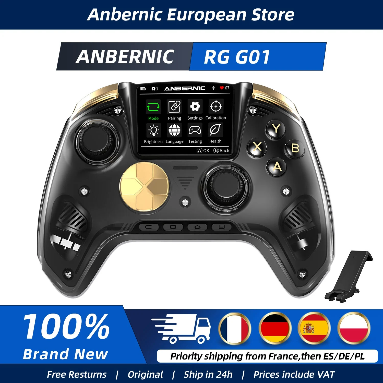 Manette de jeu sans fil interactive Anbernic RG G01 compatible avec PC/Steam/Linux/Android/Switch/iOS à effet Hall