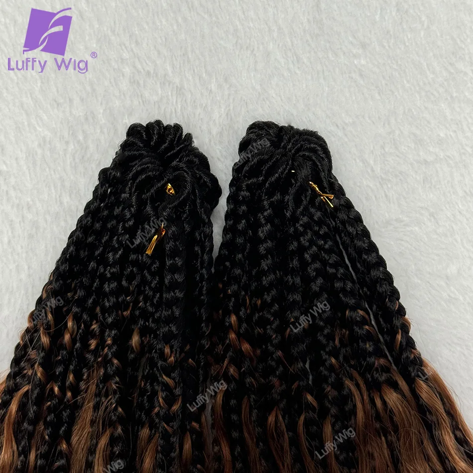 Tranças Box Omber-Boho com Cabelo Humano, Cachos, Pré-Looped, Trança Sintética, Deep Curly, Full Ends, Extensão, #30