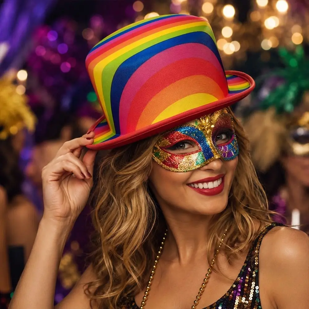 New Rainbow Rainbow Top Hat Striped Lightweight Striped Magic Hat Colorful Party Costume Hat Stage Performance