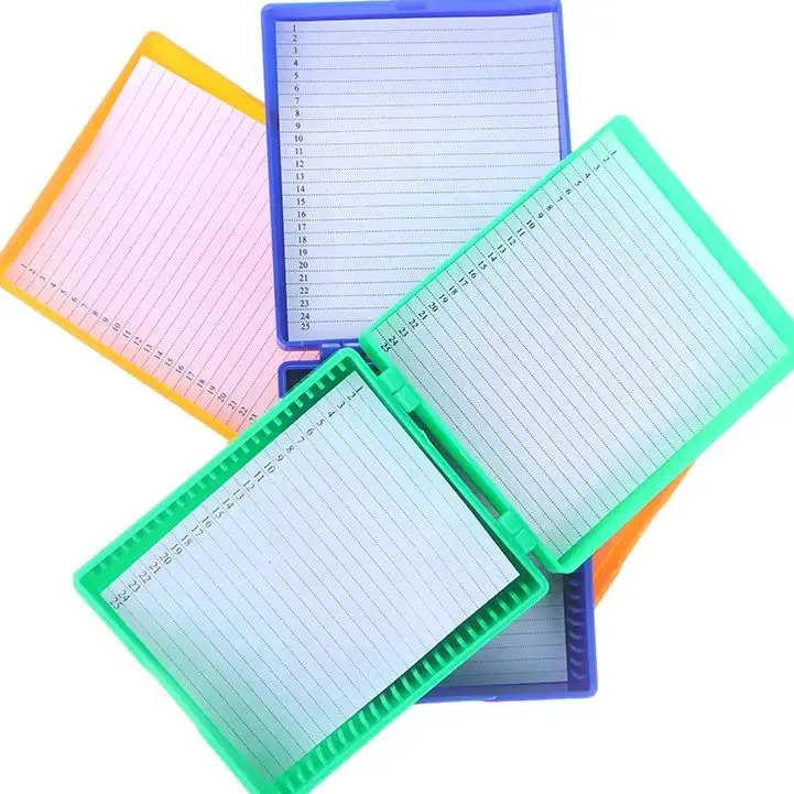 Pour lames de Microscope préparées, boîte à lames en verre de Microscope en plastique de 4 couleurs, 25 pièces, support de mallette de rangement de tranches biologiques