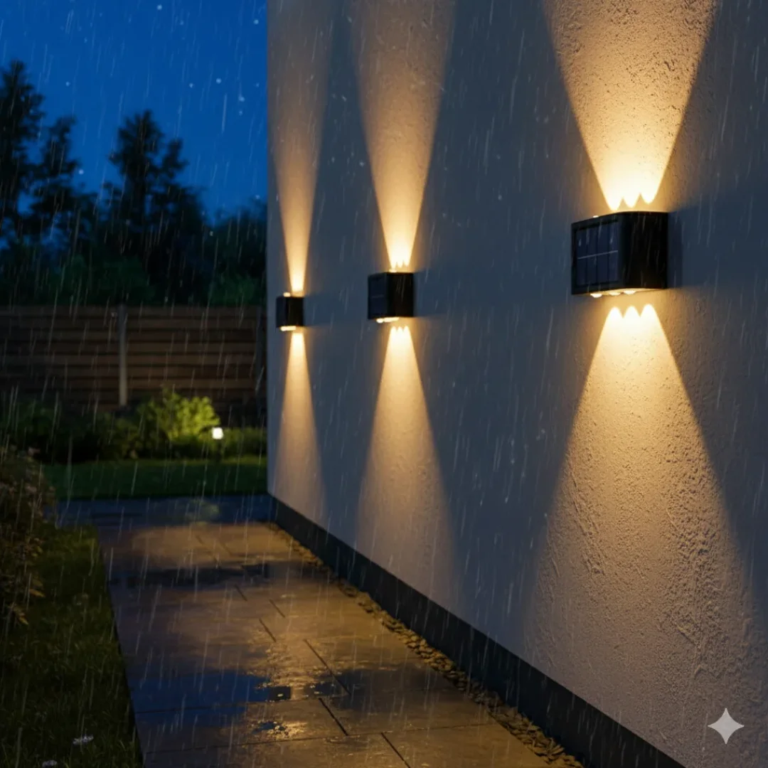Energy Saving Solar Wall Lights Outdoor Waterproof Deck Patio Stair Yard and Garden Warm Light for Holiday and Daily Decoration