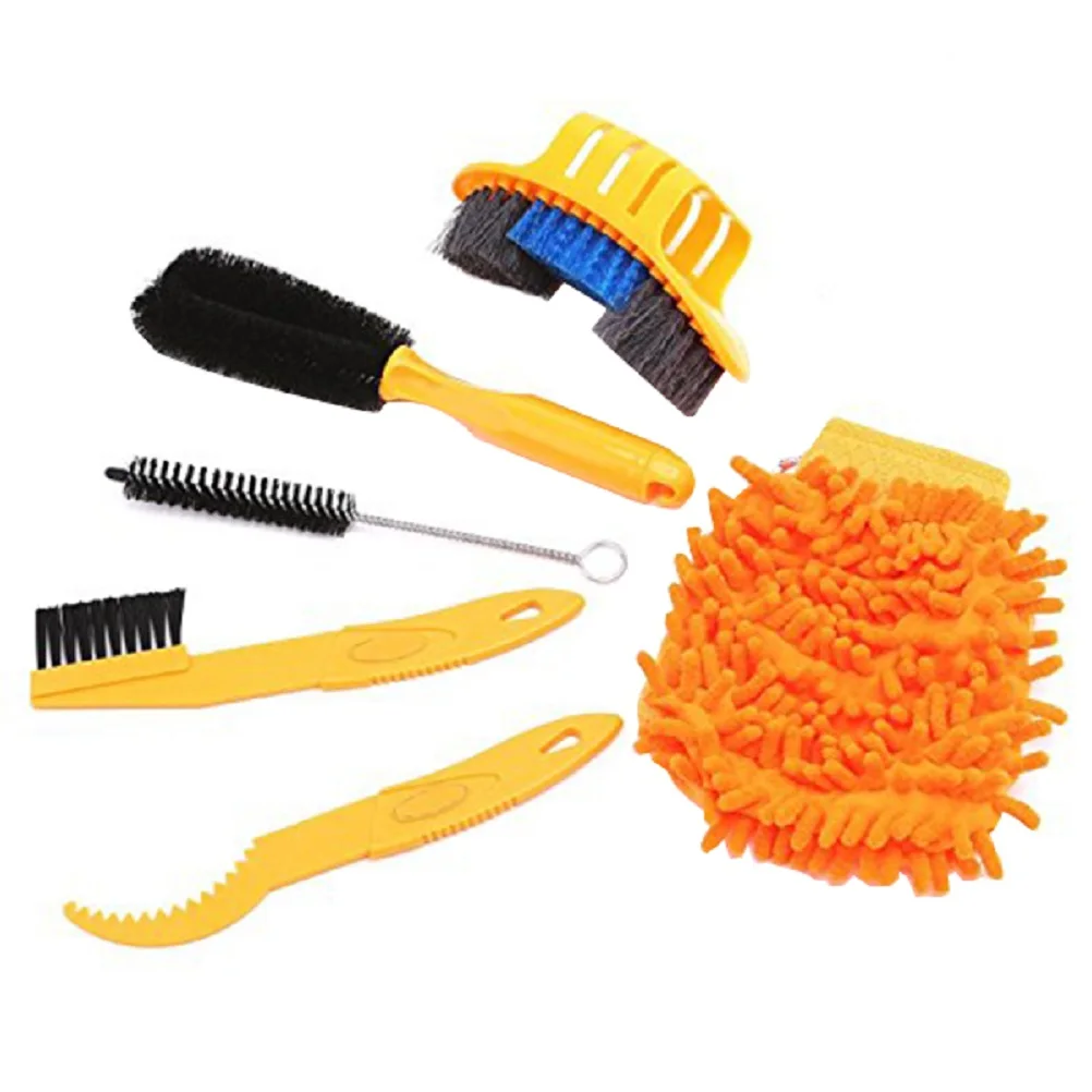 

6Pcs Bike Cleaning Kit Chain Cleaner Brushes Compact Ergonomic Tools for Mountain Road Bicycle Maintenance Tire Scrubber Gloves