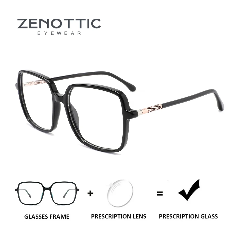

ZENOTTIC Women Prescription Glasses Square Acetate Frame Solid Color Myopia Lenses Progressive Multifocal