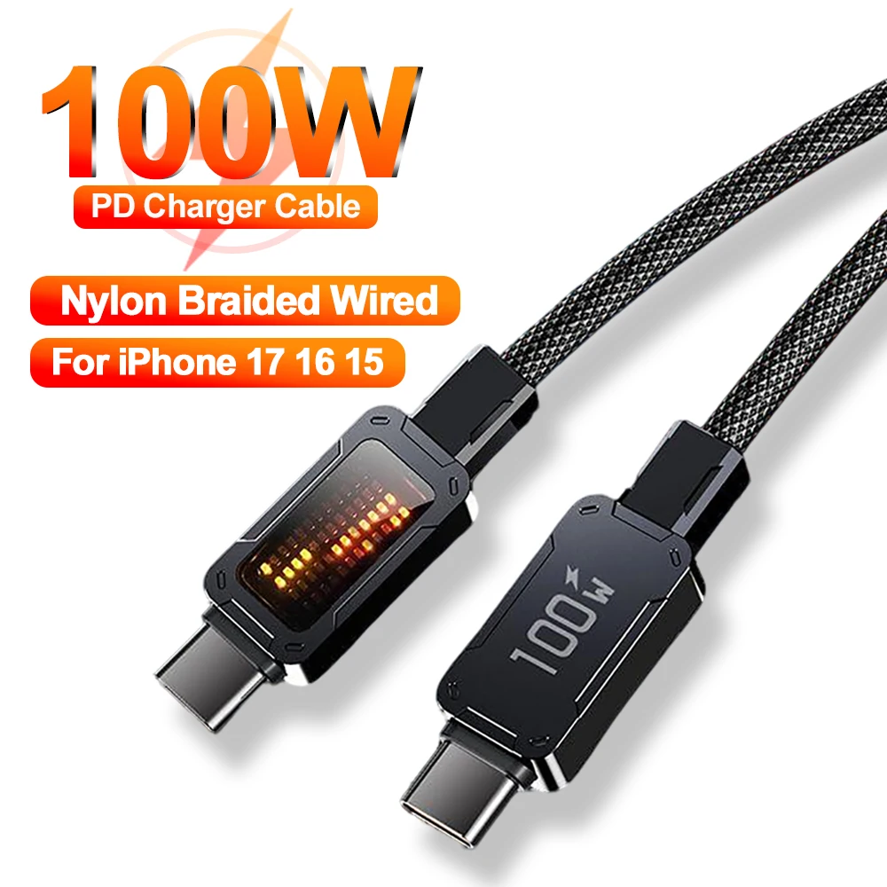 كابل USB إلى النوع C 100 وات خط شحن سريع لهاتف آيفون 17 برو ماكس 16 بلس 15 هواوي سامسونج شاحن فائق USB C سلك بيانات