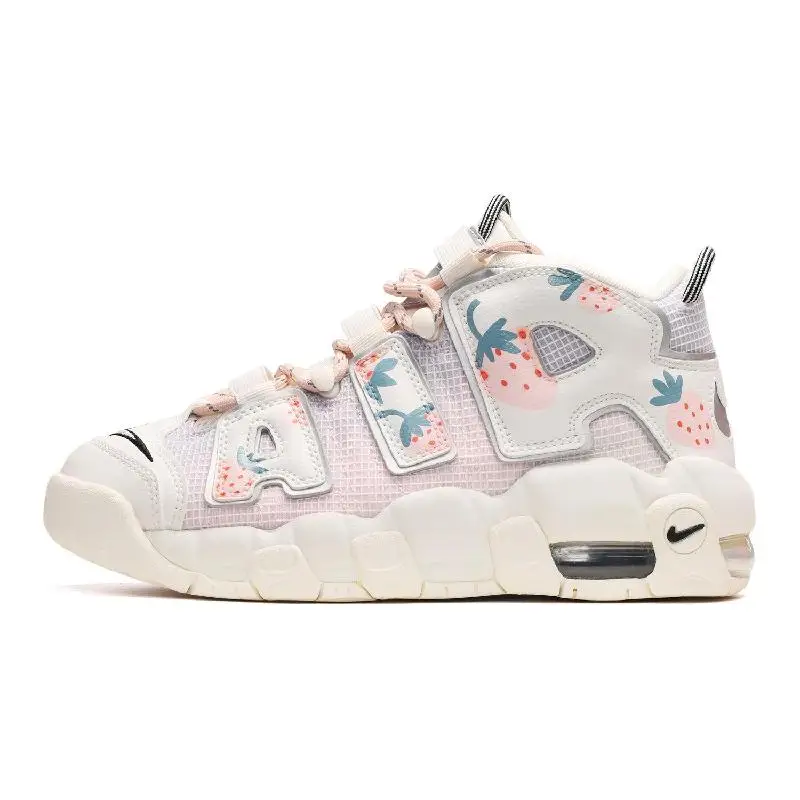 

[Женские баскетбольные кроссовки Nike Air More Uptempo, винтажные баскетбольные кроссовки средней высоты GS, розовый, белый, синий