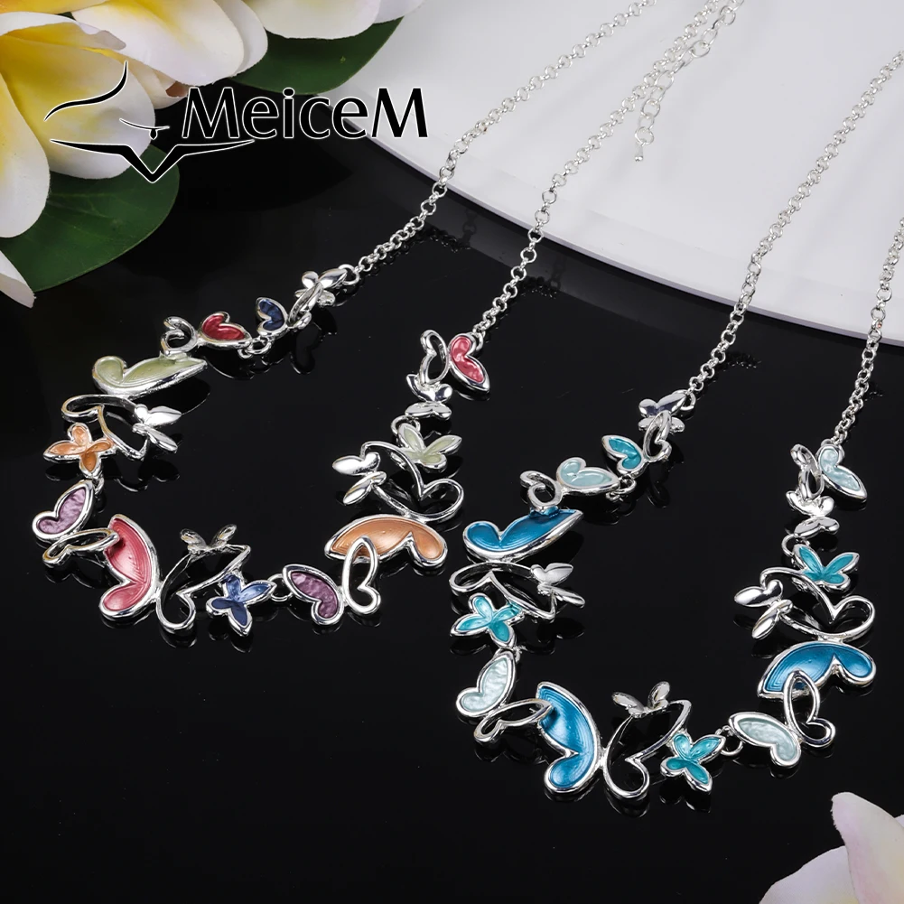 Elegant Colorful Necklace 2022 New Fashion Beautiful Party Clavicle Silver Color Butterfly Choker Popular Necklaces for Women