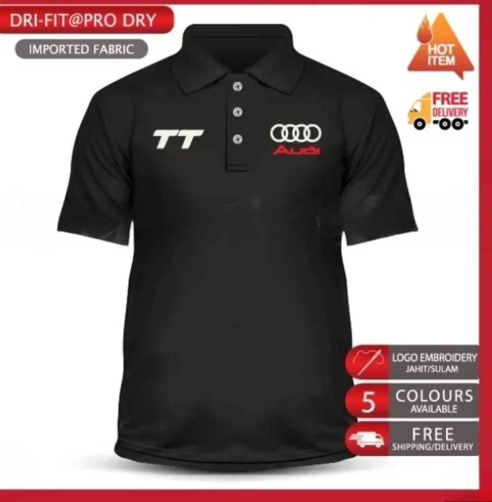 Audi Polo Shirt Men's Sports Style Casual Wear Pure Cotton Breathable 2025 Summer Car Brand Design Slim Short Sleeves