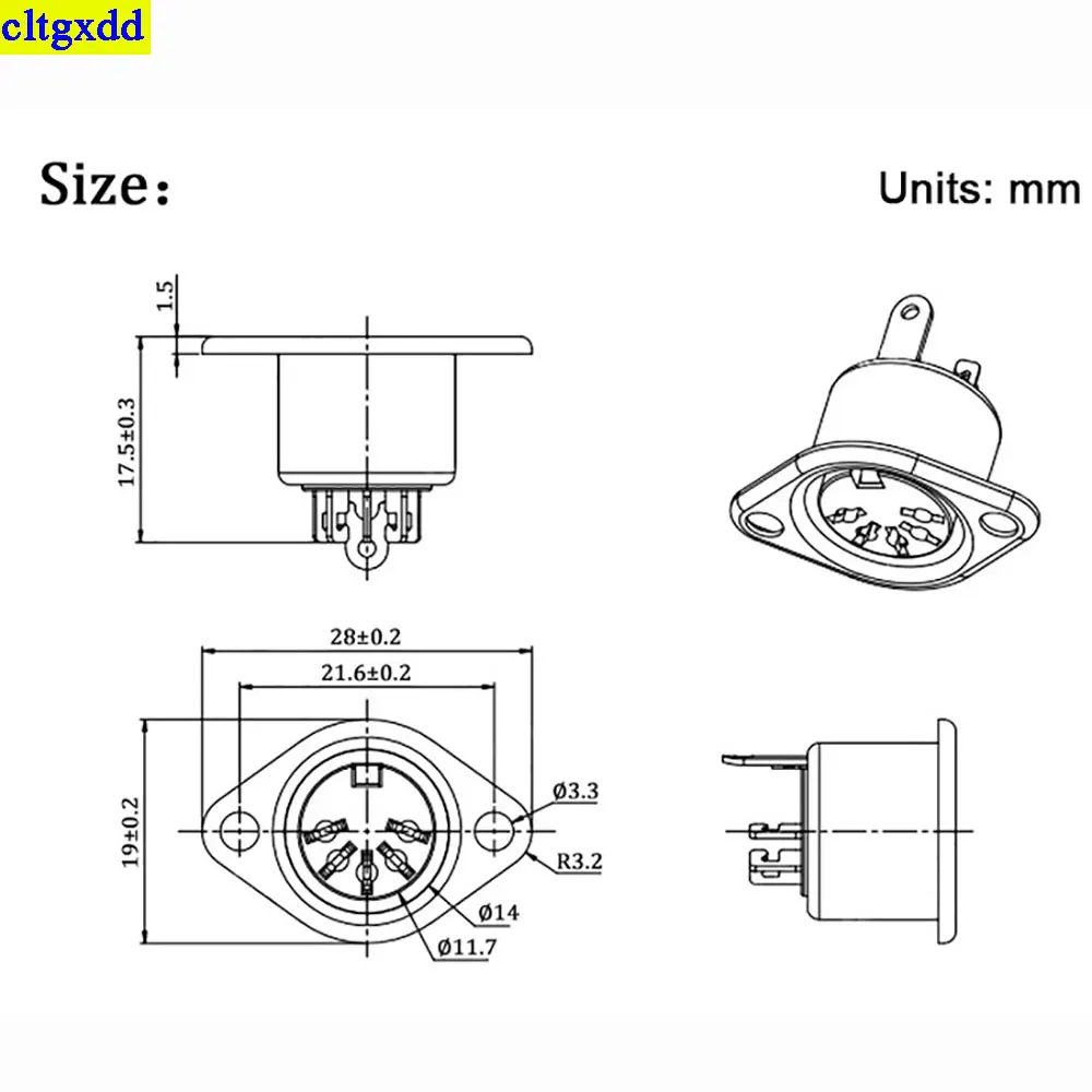 cltgxdd 1piece metal S-terminal female socket installation chassis 3/4/5/6/7/8-pin keyboard plug DIN SOLDER MIDI cable adapter
