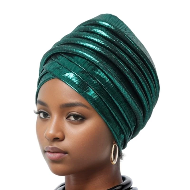 

652F Shining Turban Lifter Volumn Hijab Bonnet Hat for Female Multilayered Underneath Turban Lift African Hat Scarf Headwrap