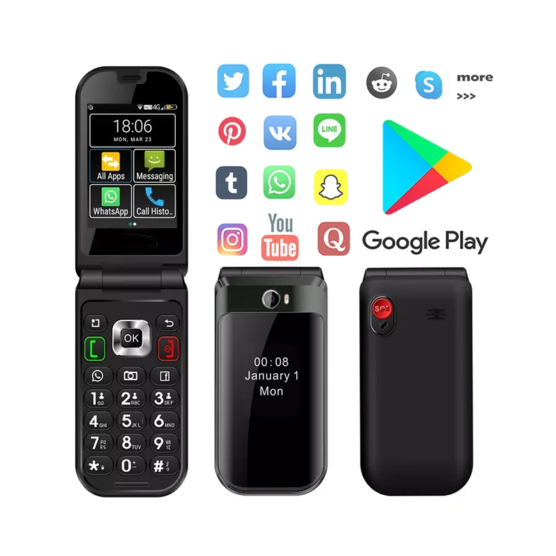 Q3 Android double screen 4G smart mobile phone supports Google store smartphone Flip phone