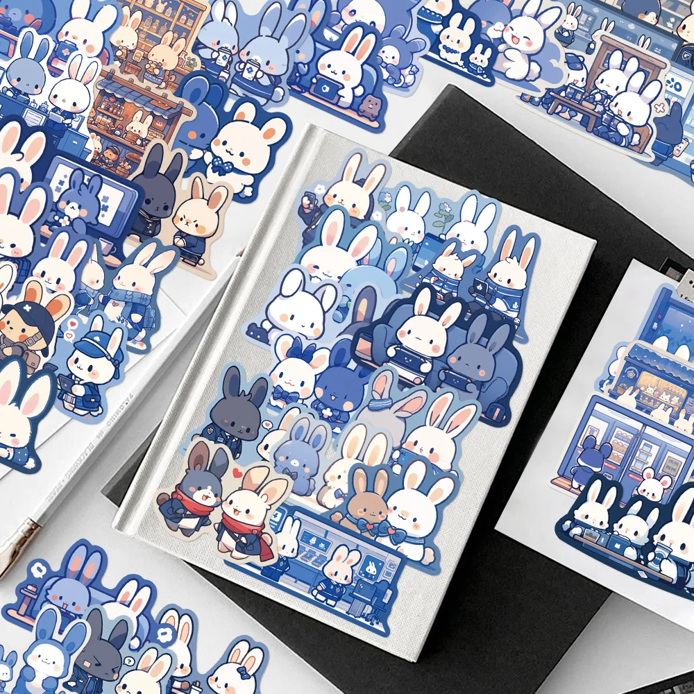 50pcs Cartoon Cute Blue Rabbit Series Graffiti Stickers Suitable for Helmet Desktop Wall Decoration DIY Sticker Pack Wholesale