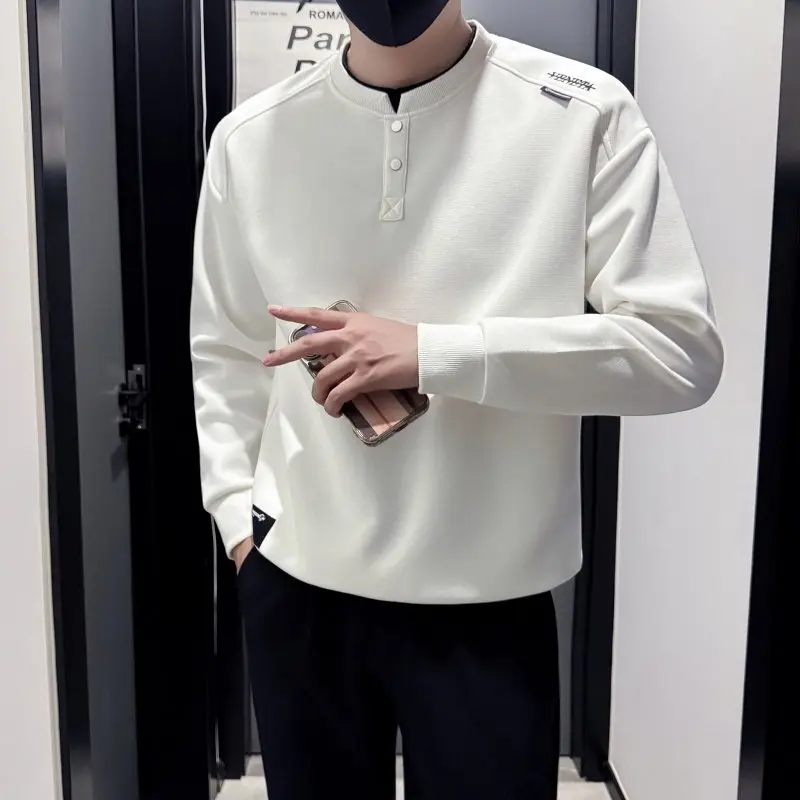 

Men's Casual round Neck Hoodie Embroidered Sweatshirt Versatile Fashionable Korean Style Comfortable Cotton Polyester Blend