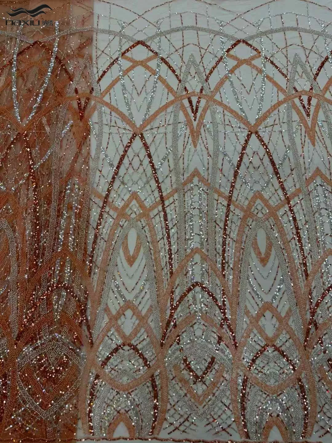 

Madison Luxurious Nigerian French Sequined Lace Fabric African Beaded Lace Fabric 5 Yards for Women's Party Dresses Sewing