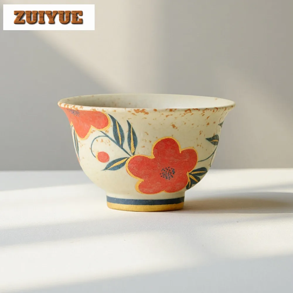 

90ml Caramel Glaze Hand-painted Peach Blossom Teacup Handmade Tea Bowl Mug Tea-tasting Personal Cup Chazhan Master Cups Teaware