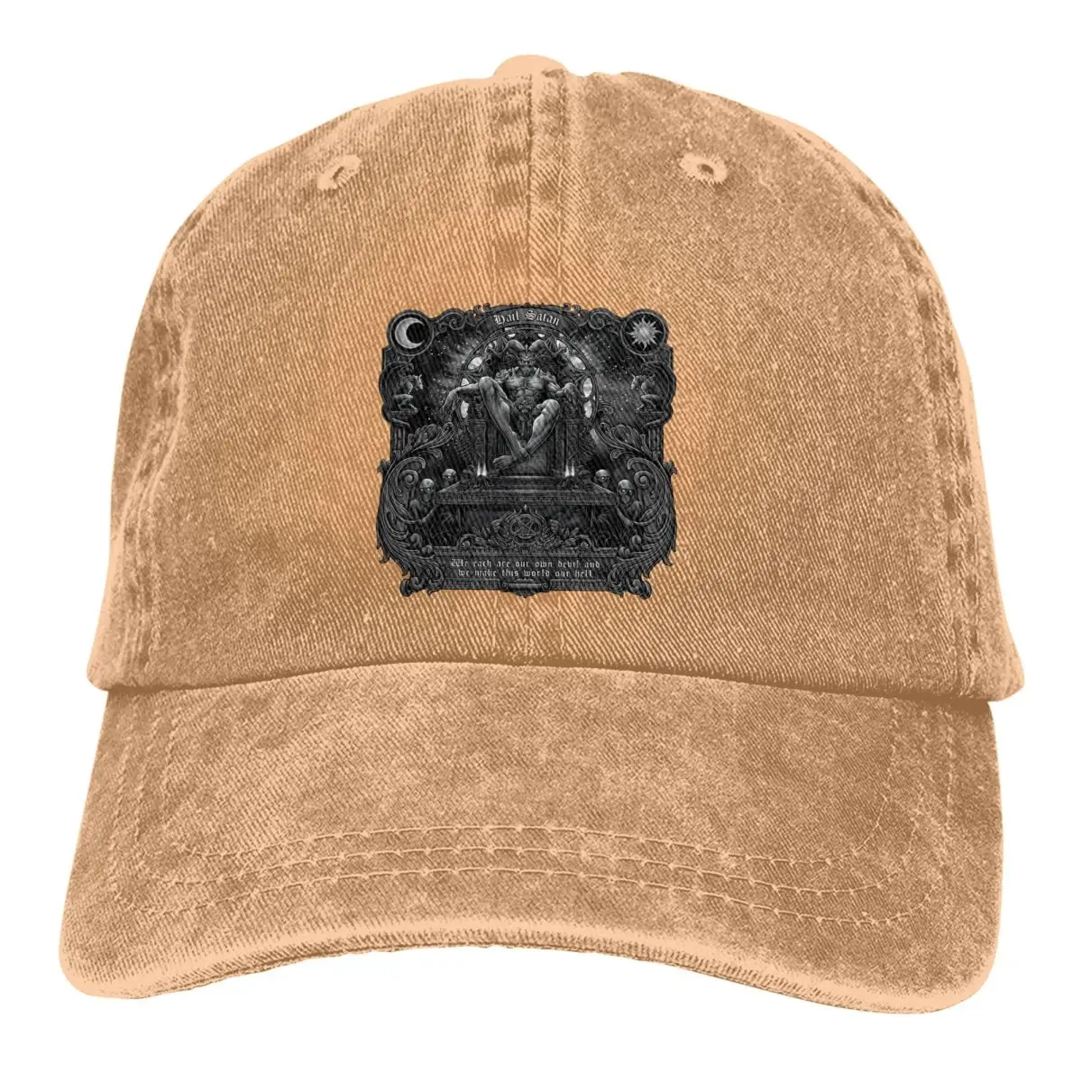 Washed Men's Baseball Cap Satans Throne Trucker Snapback Caps Dad Hat Satanic Baphomet Goat Golf Hats