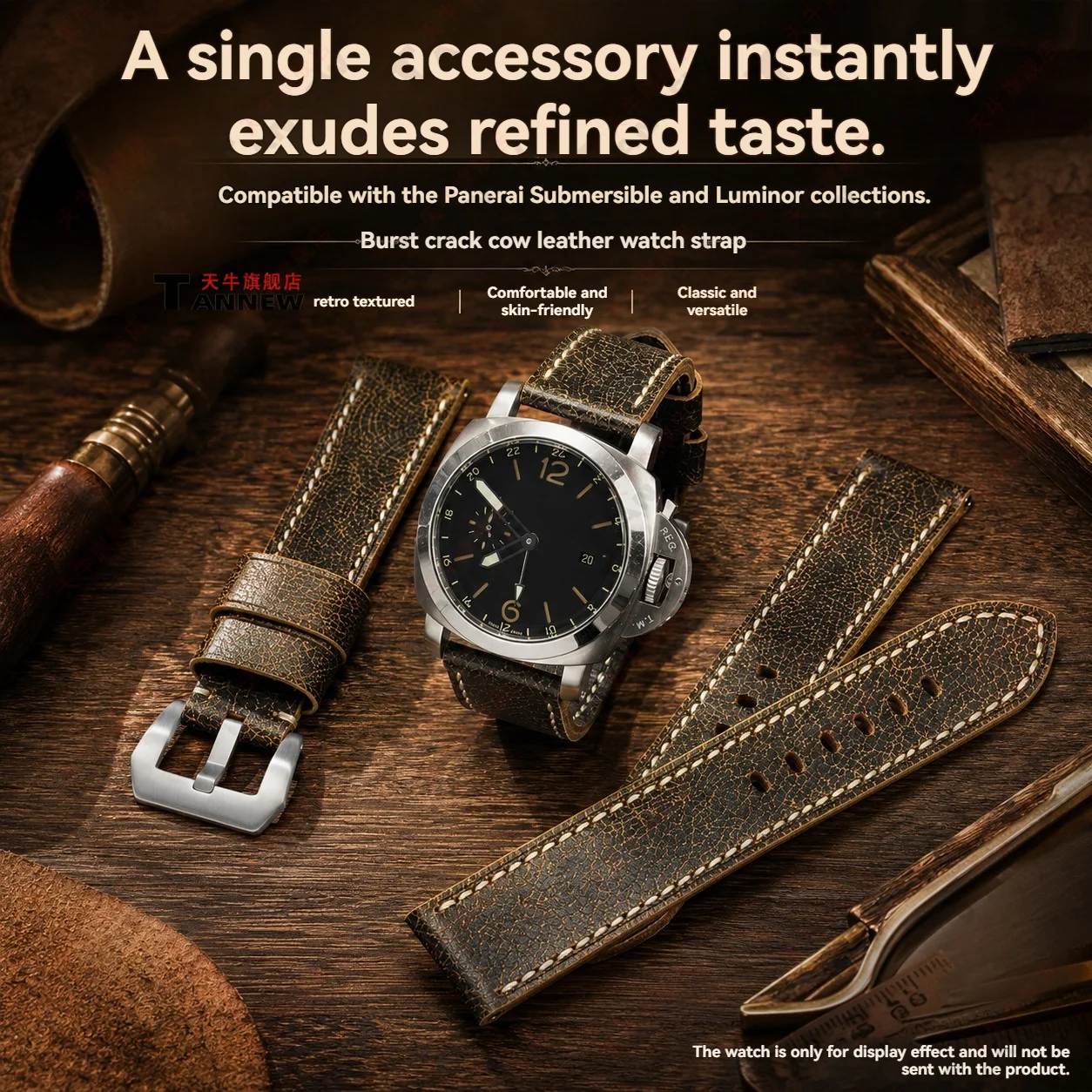 24mm 26mm Crazy Horse Leather Watch Strap Compatible with Panerai Luminor Submersible Replacement Band