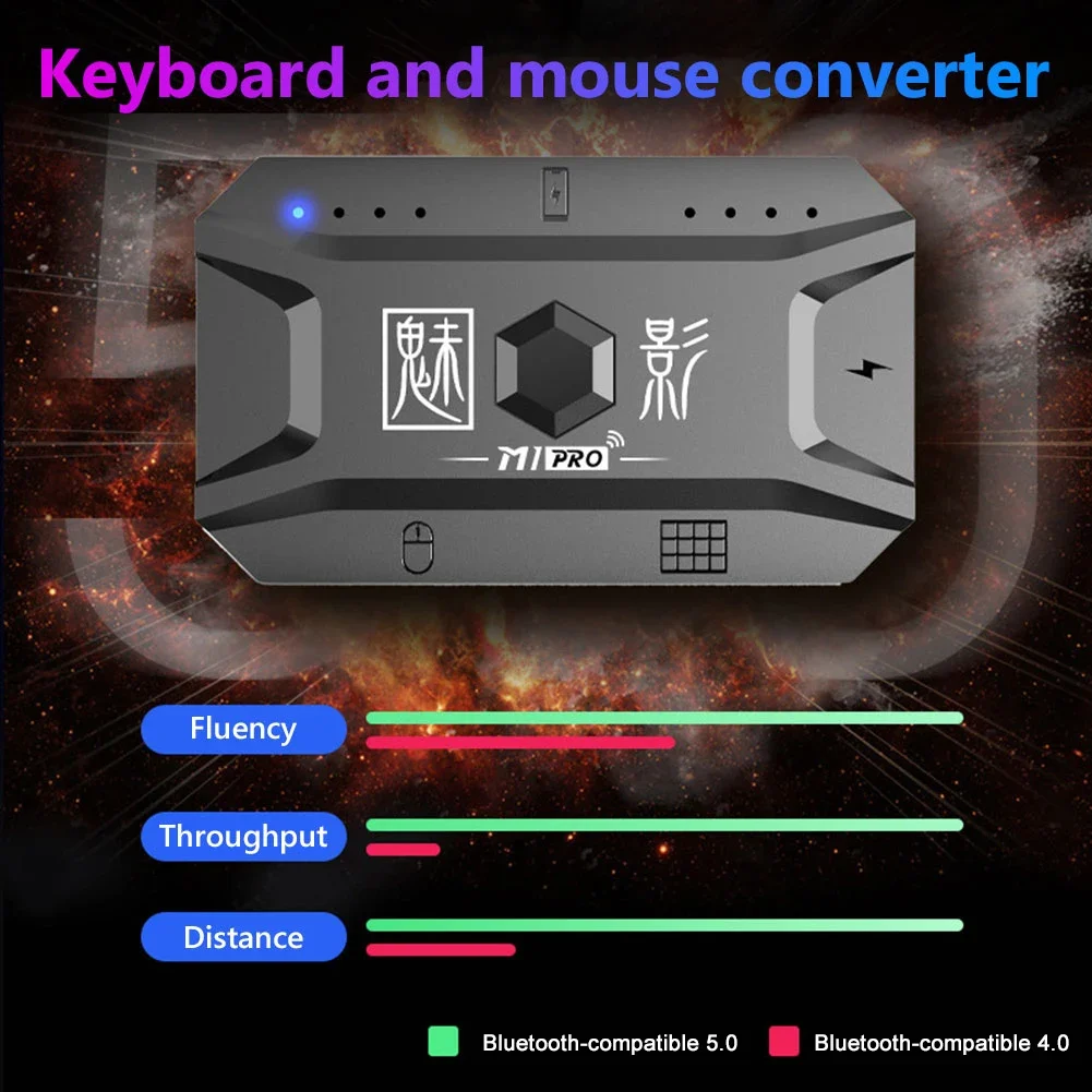 M1PRO Plug and Play Gamepad Mobile Controller Gaming Keyboard and Mouse Adapter BT5.0 Connection Support Android iOS System