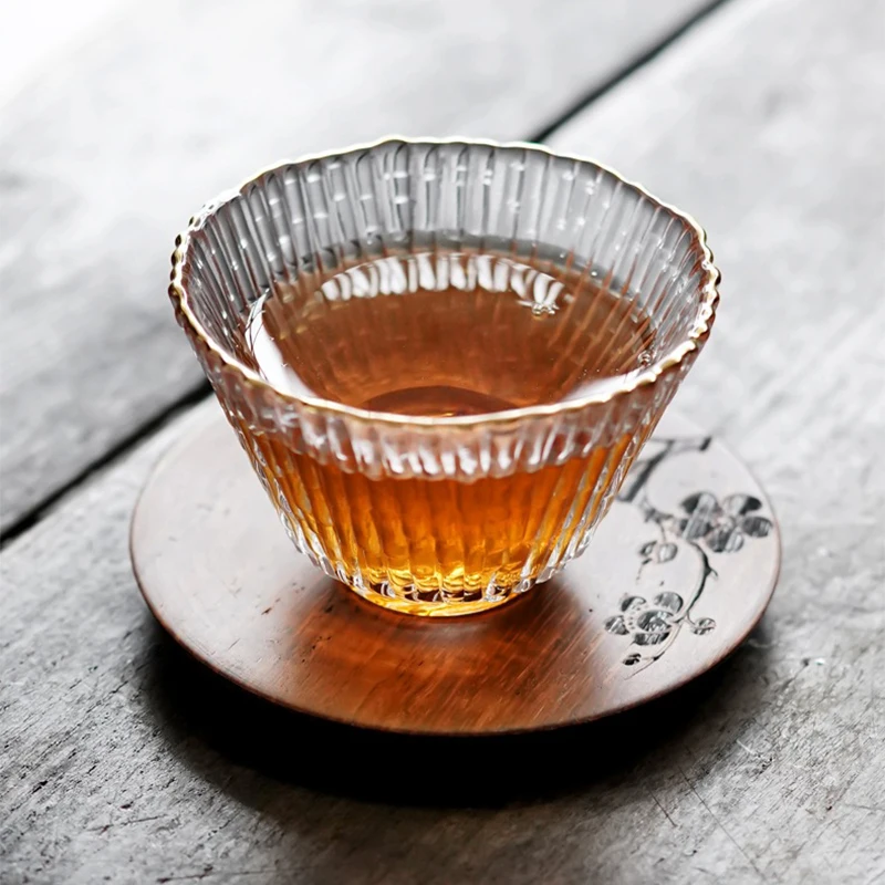 Juego de 6 uds de taza de té con patrón de flor de ciruelo, bandeja de madera, cojín, almohadilla para taza de té de bambú, accesorios para portavasos de té de Kung Fu