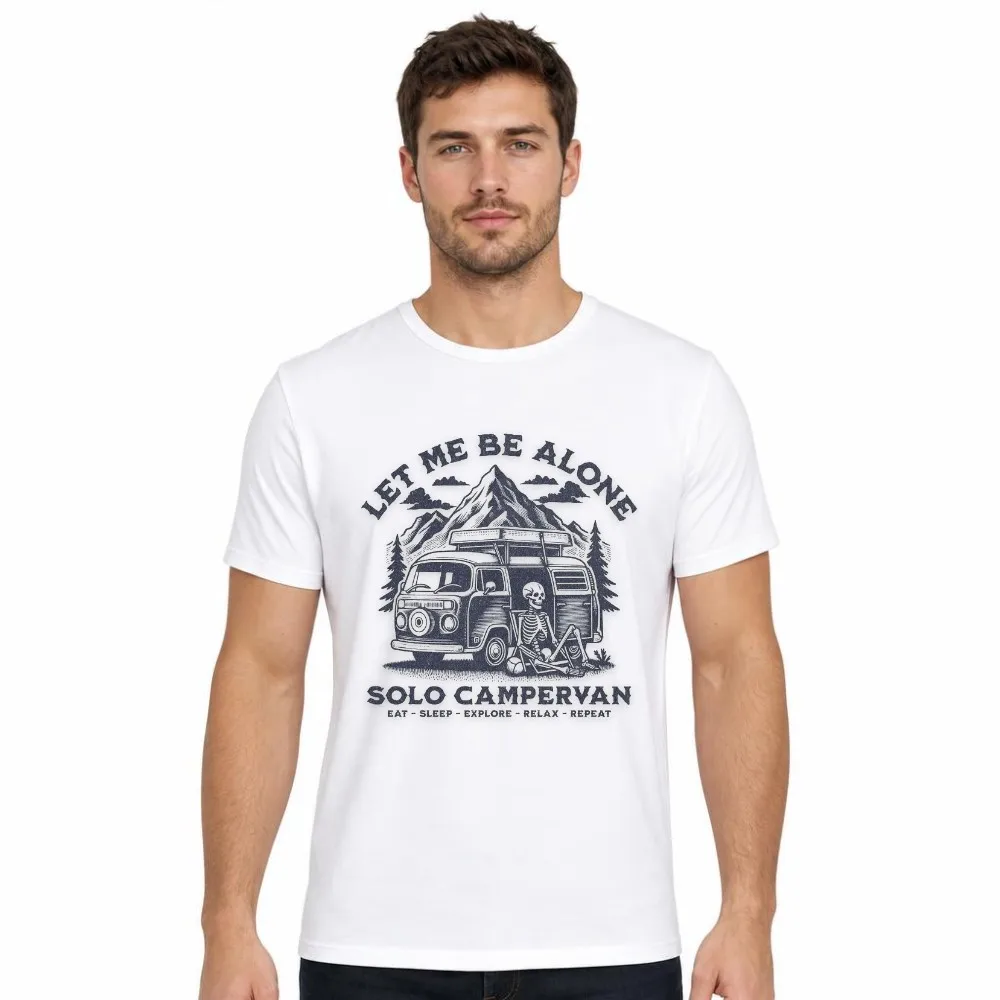 Vintage Graphic Tee Men Campervan Skeleton Mountain Camping Short Sleeve Summer Vacation Tops