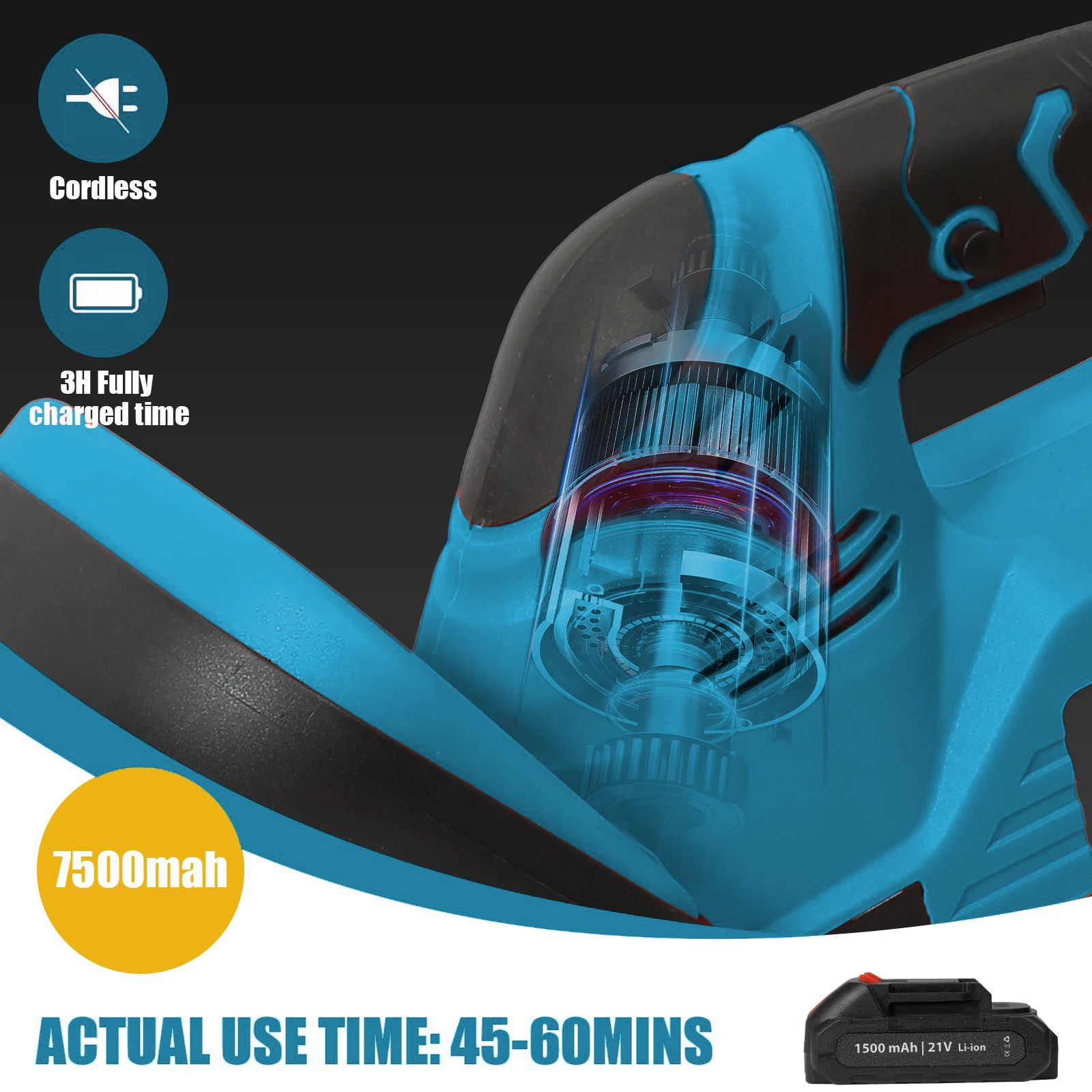 ماكينة تشذيب التحوط اللاسلكية 21 فولت 22 بوصة ماكينة تشذيب التحوط الكهربائية مع بطارية 1500 مللي أمبير وشاحن مع شفرة مزدوجة الحركة سعة 3/5 بوصة #2