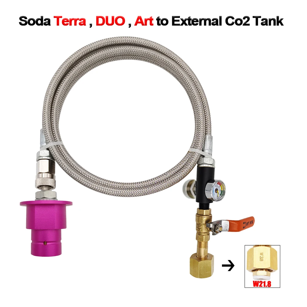 New 1.5m Soda Steel Braided Pipe with W21.8-14, CGA320 Soda Quick Connect Belt with Gauge