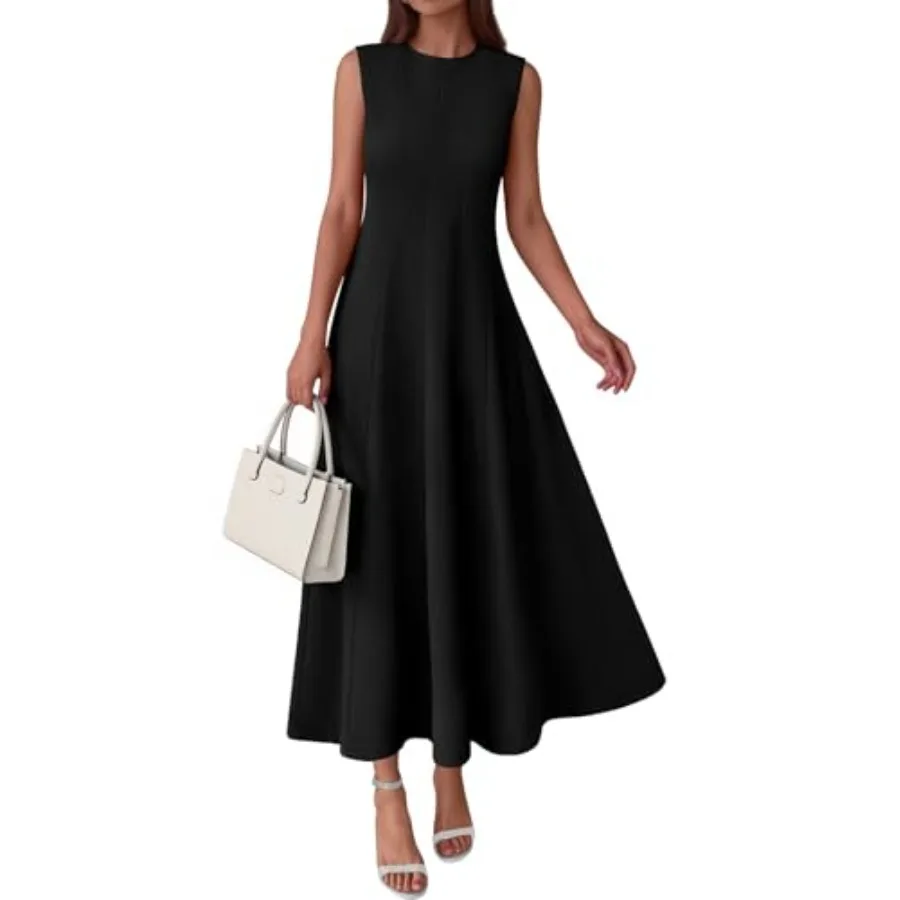 PRETTYGARDEN Sleeveless Crewneck Summer Maxi Dresses for Women 2026 Elegant Classy Semi Formal A Line Modest Party Dress