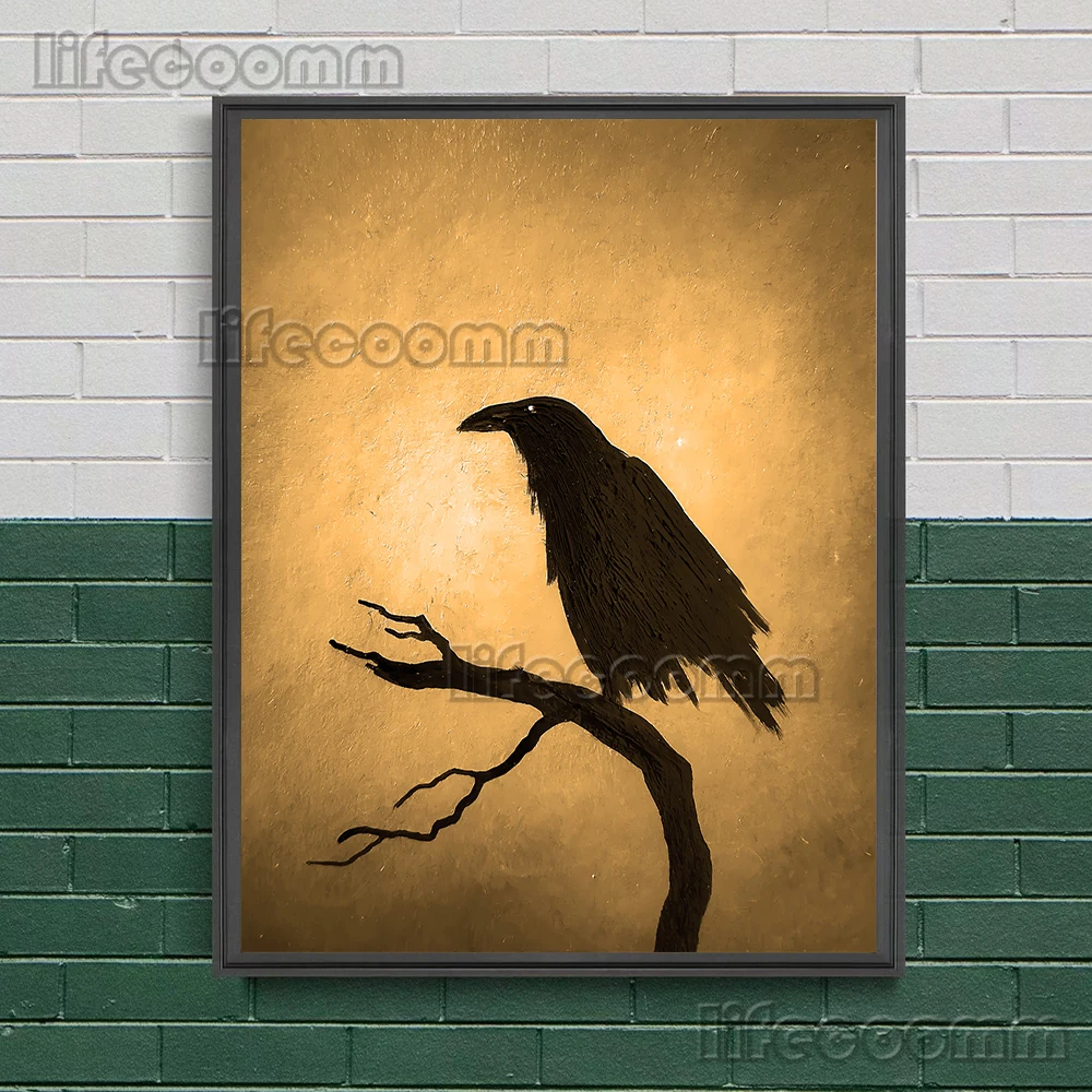 Lonely Crow And Bat On The Branch Vintage Wall Art Canvas Painting Abstract Mysterious Animal Art Poster And Print Home Decor