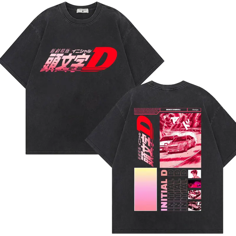 Anime Initial D Drift AE86 Graphic T Shirt Takumi Fujiwara R34 Skyline GTR JDM T-shirts Men Women Fashion Vintage Washed T-shirt