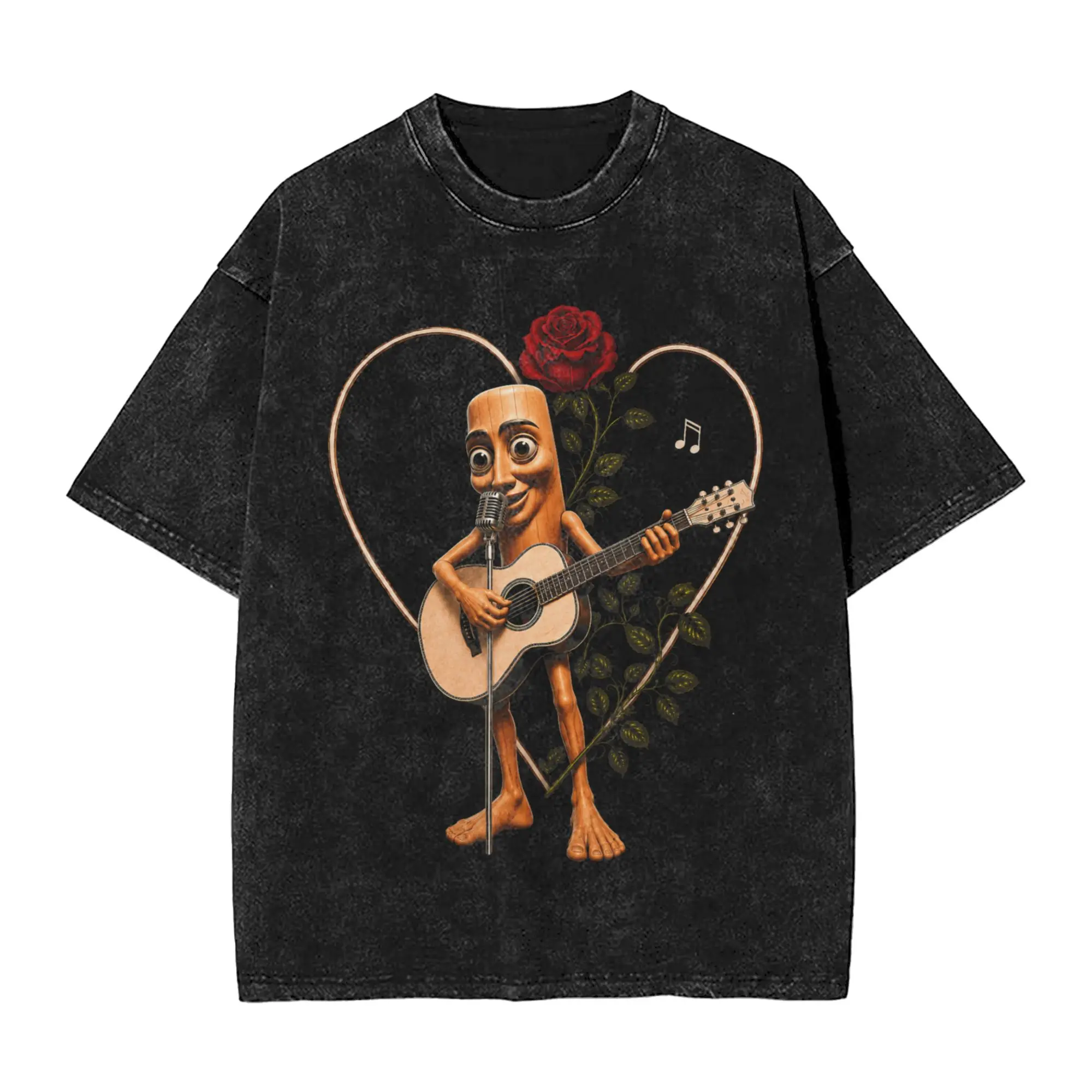 Tung Tung Tung Sahur Romantic Guitar Music Washed T-Shirt Men  Casual T Shirts Summer O Neck Harajuku Tee Shirt Oversized Tops