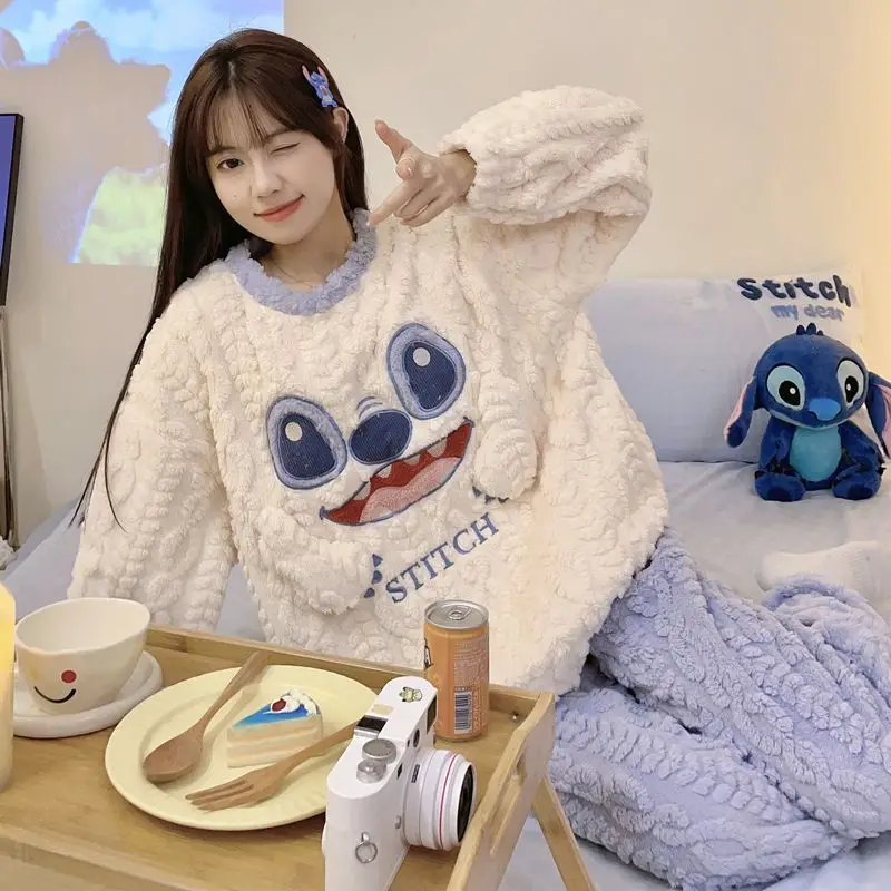 

Sanrioed 2Pcs Cartoon Pajama Set Kawaii Cinnamoroll Melody Kuromi Anime Women Plush Homewear Winter Thicken Girls Cute Keep Warm