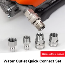 High Pressure Washer Stainless Steel Water Outlet M22 14mm/15mm Connection Conversion Water Gun Hose 3/8 Quick Plug Accessories