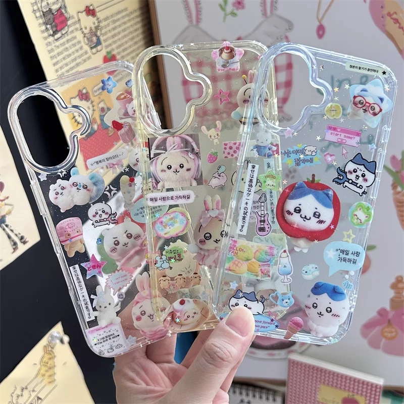Japanese Korean Anime Chiikawa Strawberry Shining Phone Case For iPhone XR XS MAX 11 12 13 14 15 16 