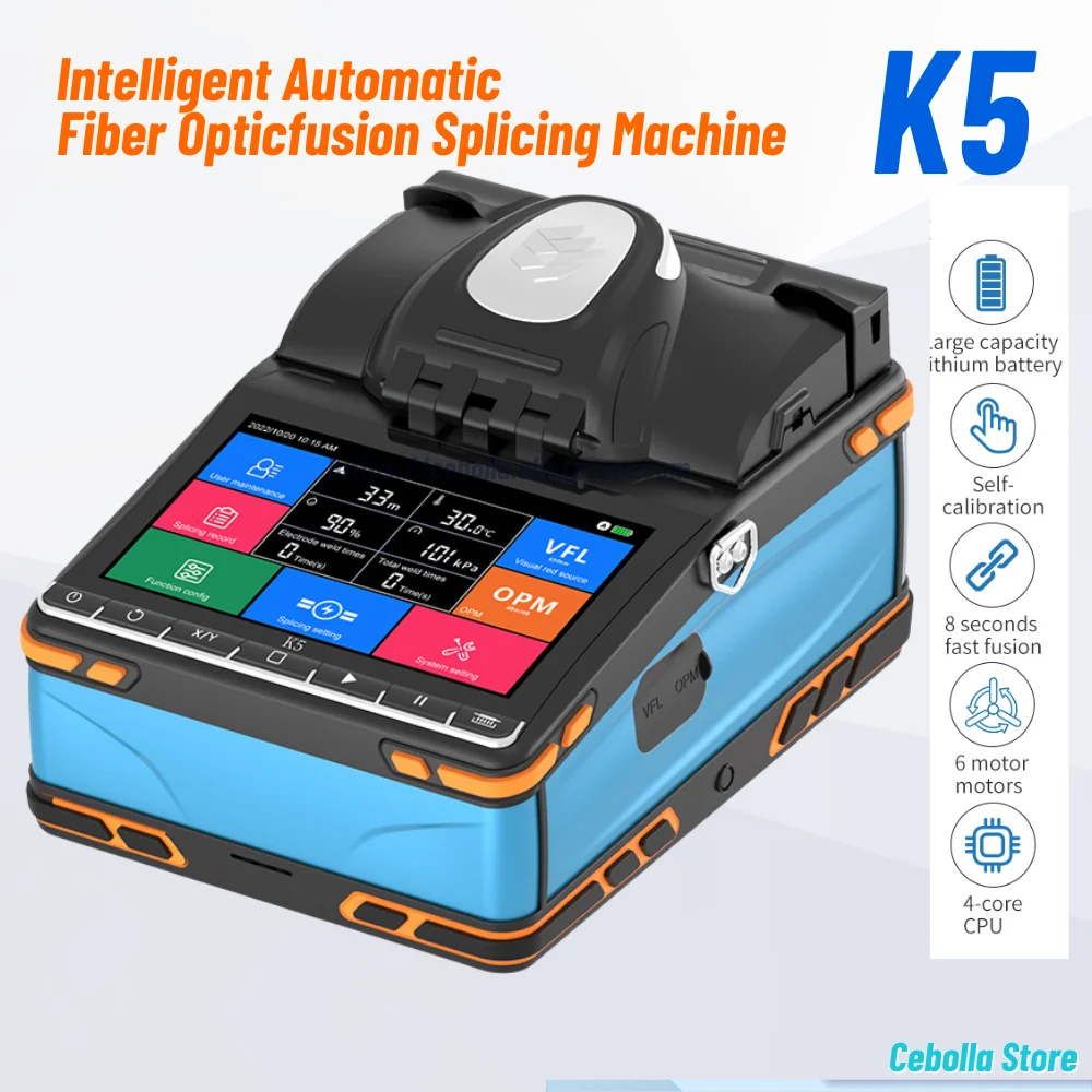  K5 Fiber Optic Fusion Splicer 6 Motors Optical Core Welder Splicing Machine With VFL OPM Tool Kits Touch Screen