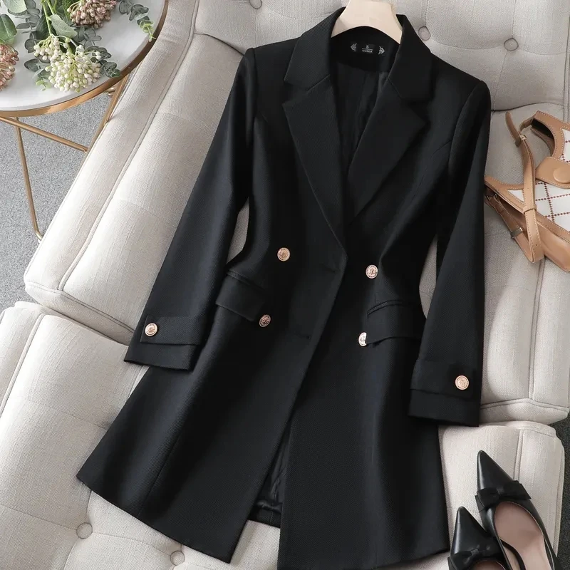 Autumn Winter Jacket Women Long Blazer Khaki Coffee Black Office Ladies Formal Jacket Business Work Wear Coat Female Outerwear