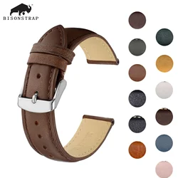 BISONSTRAP Calfskin Leather Watchband Soft Material Wrist Strap 16mm 18mm 19mm 20mm 21mm 22mm 23mm 24mm Watch Band Gold Buckle