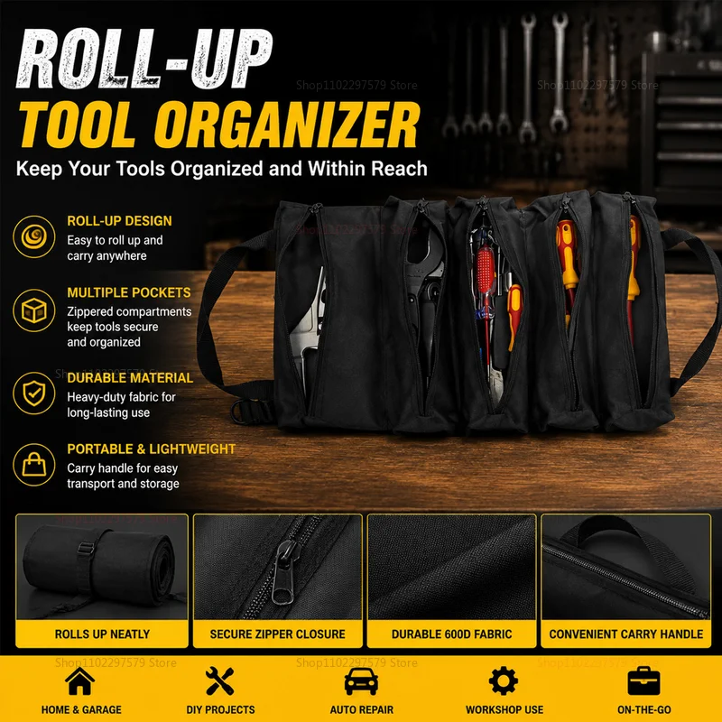 Multi-Purpose Tool Bag Portable Roll Up Organizer Pouch with Multiple Pockets Suitable for Home Repairs and Professional Use