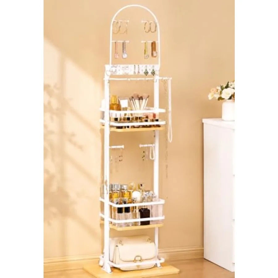 Women Jewelry Holder Organizer: Large Floor Jewelry Stand for Necklaces Bracelets Earrings Makeup - 3-Tier Metal Storage Displa