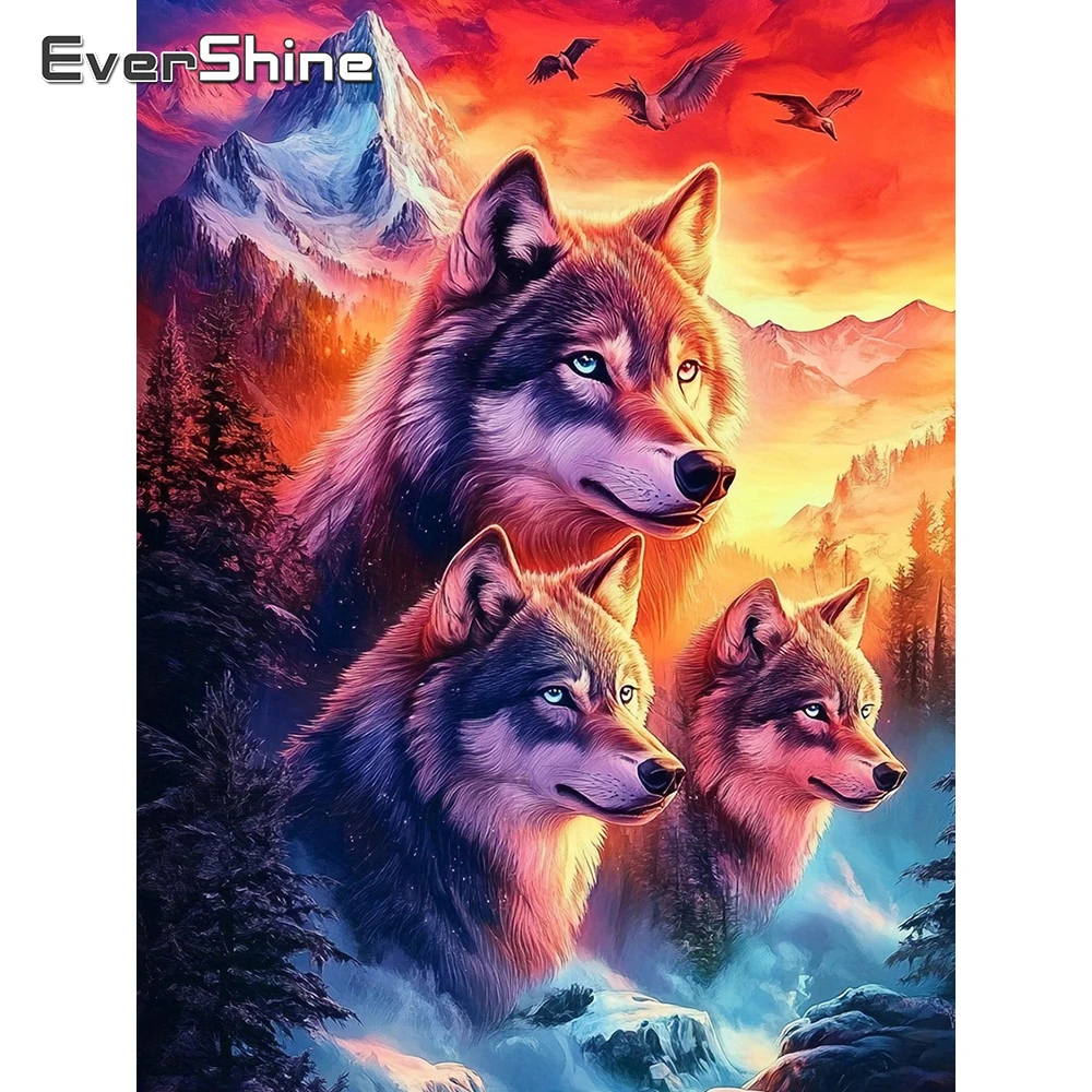 

Evershine Diamond Painting Animal Mosaic Wolf Rhinestones Picture Suitable For Beginners Embroidery Mountain 5D Tree Home Decor