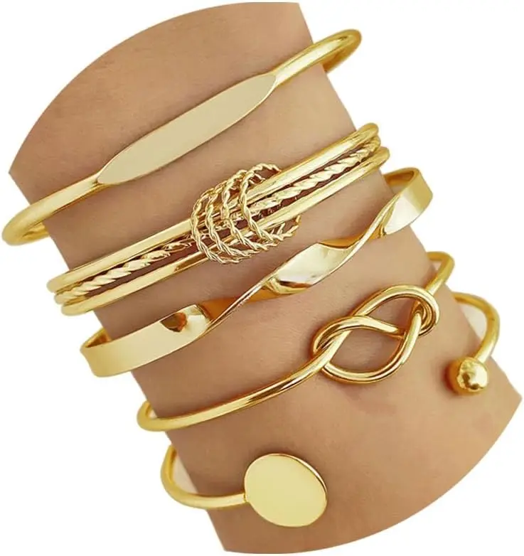 Popular Golden Spiral Knotted C Shape Bracelets Open Layer Geometric Round Beaded Bracelet for Women Party Jewelry Gift