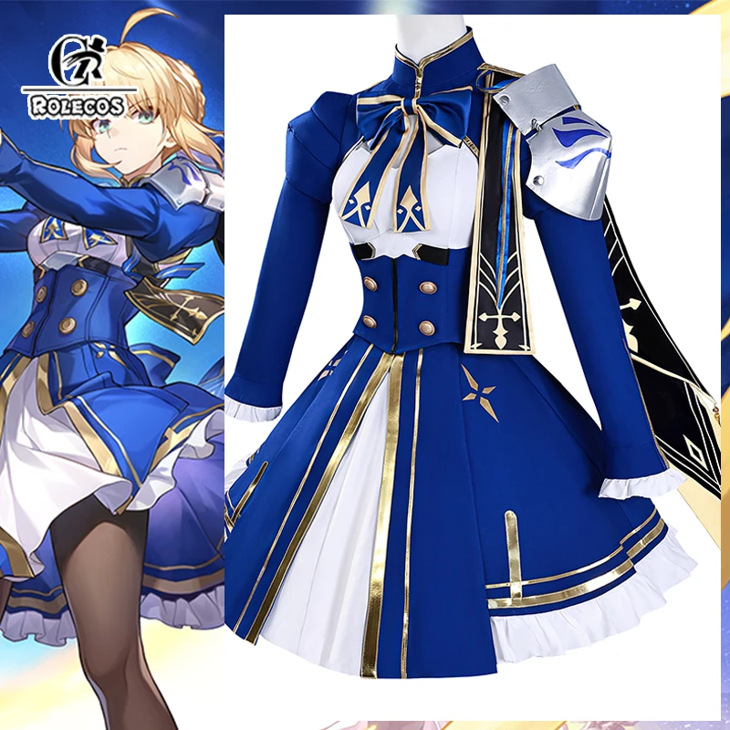 

ROLECOS Game FGO Linkage Honkai Star Rail Saber Косплей Костюм Сине-Белое Женское Платье Хэллоуин Карнавальный Костюм Партии