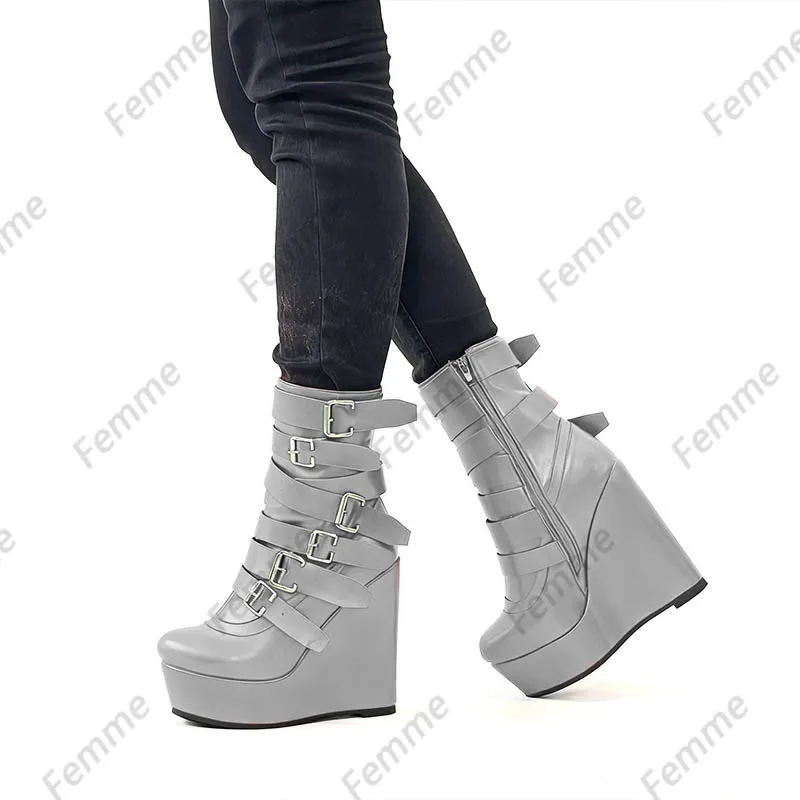 أحذية الكاحل ذات الكعب العريض الأرجواني المصنوع من Artisan - كعب منصة - أحذية نسائية بتصميم Strappy وإبزيم معدني مقاس 5-20 #4