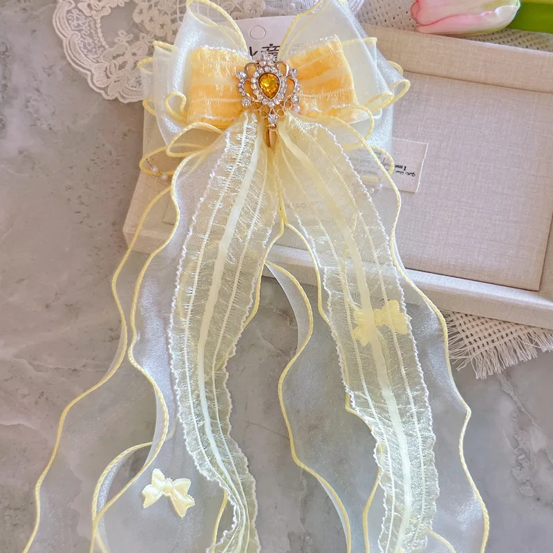 Yellow Princess Belle children's hair clip headpiece super fairy bow ribbon little girl crown girl hair accessory