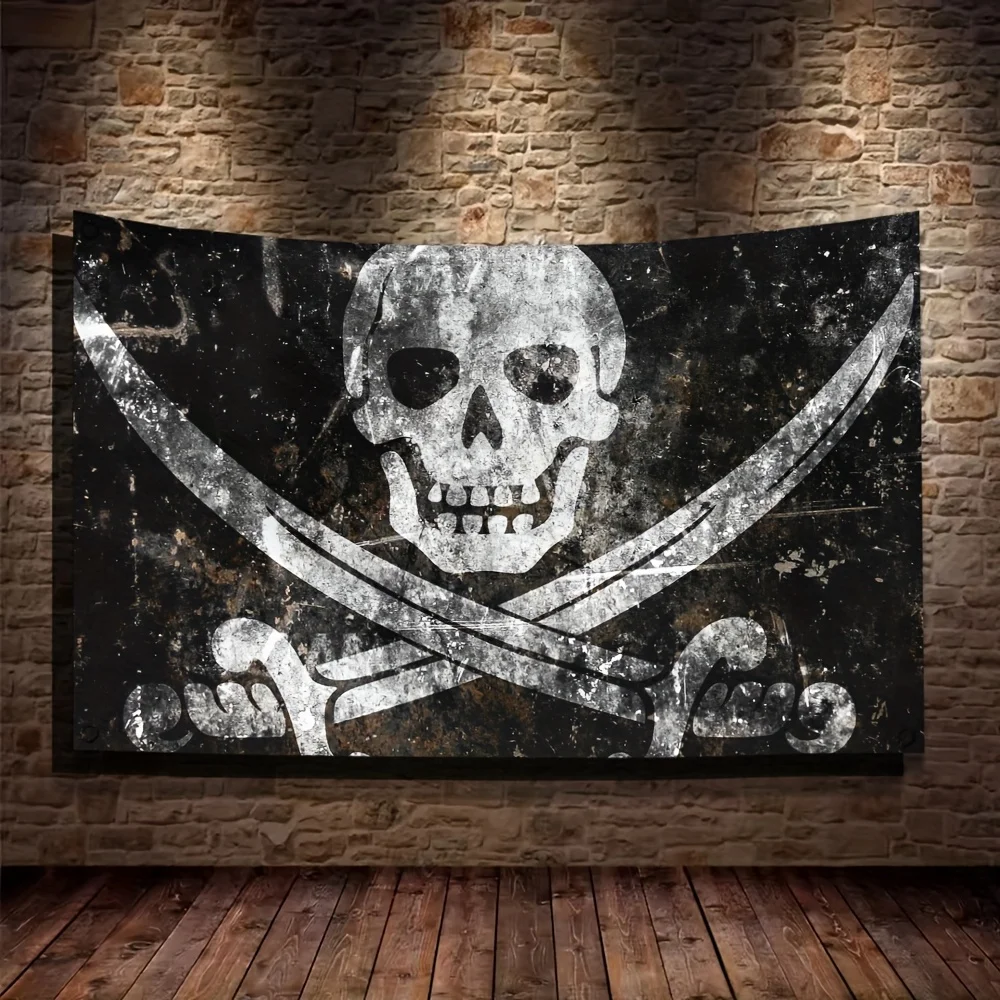 Pirate Skull Flag Banner Tapestry Skeleton Crossbones Gothic Grunge Wall Art Decor Poster Decoration