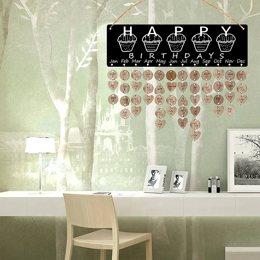 

Доска-календарь на день рождения, напоминания, настенные подвесные дисковые бирки в форме сердца для деревянных семейных календарей в классе