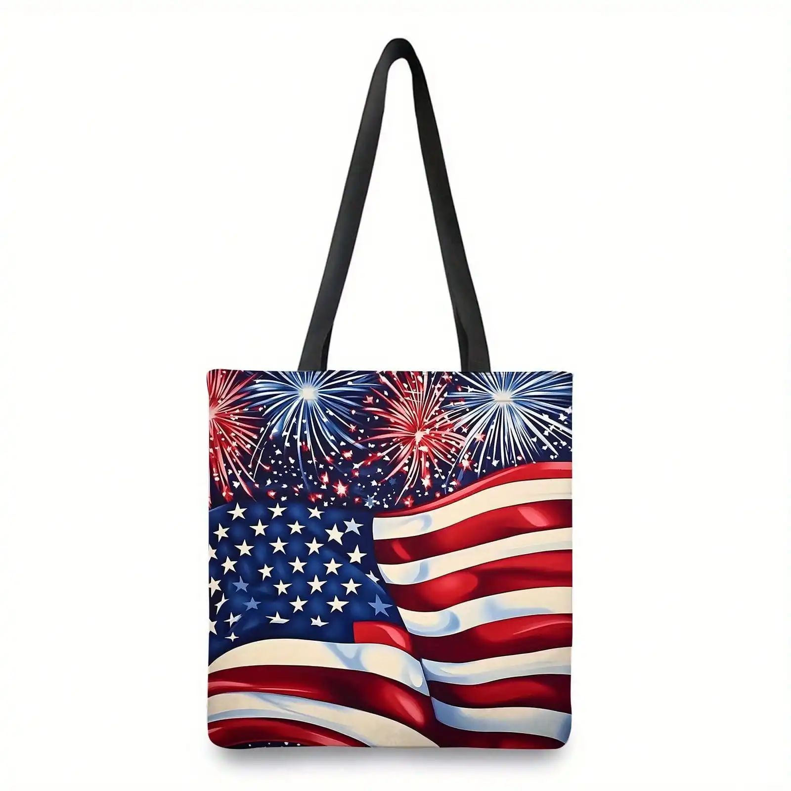 

Independence Day Women's American Flag Fireworks Print Tote Bag - Large Capacity, Double-Sided Design, Suitable For Travel, Beach, Shopping, And Work, Durable Shopping Handbag With American Flag And Fireworks Pattern, Casual Shoulder Bag, Perfect Gift For