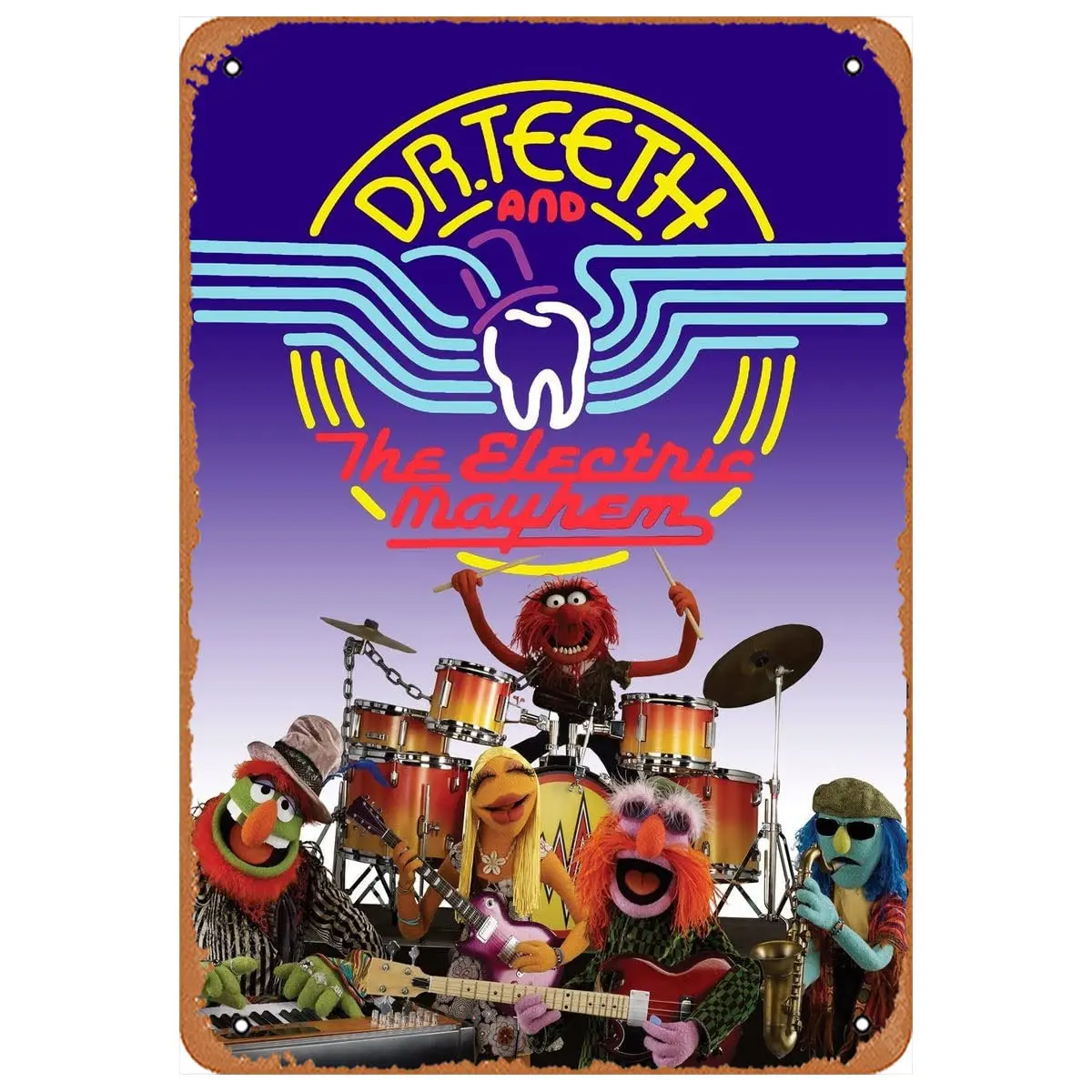 Dr. Teeth and The Electric Mayhem Print Tin Sign for Wall Decorative Metal Signs Living Room,Office, College Dorm, Childrens Roo