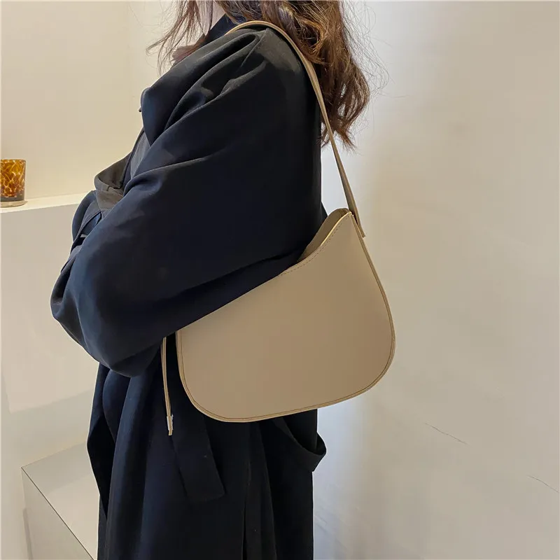 Vintage Half-Moon Underarm Bag for Women PU Leather Shoulder Bag Bag Solid Color Armpit Handbag Portable Handbag Shopping Totes