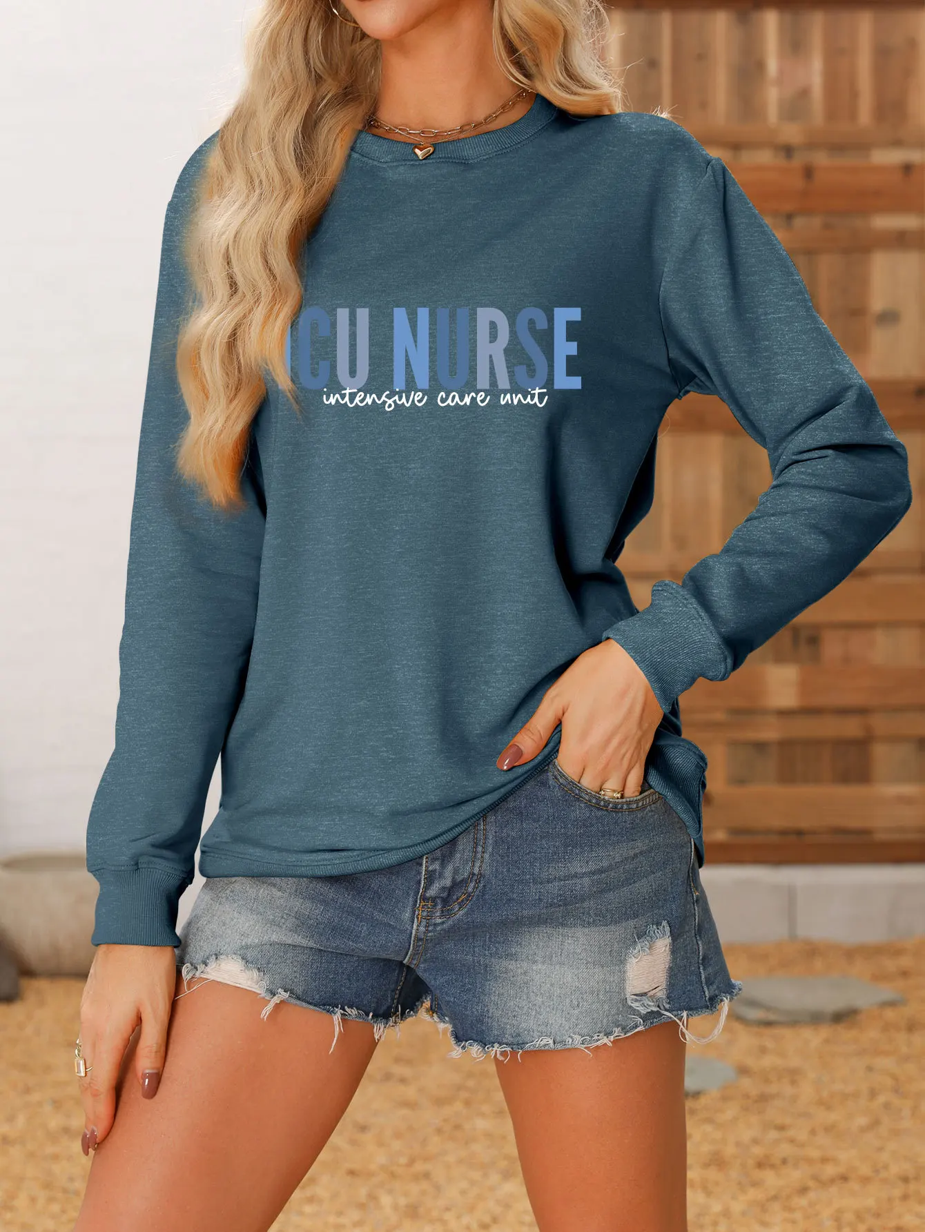 Autumn fashion crew neck long sleeve T-shirt icu nurse intensive care unit print new loose women's hoodie all match casual pullo